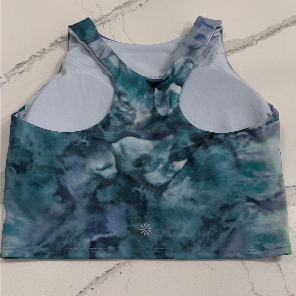 Athleta Conscious Crop Printed Bra in a blue and teal tie-dye | Size XS - Picture 2 of 3
